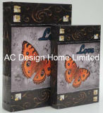 S/2 Beautiful Butterfly Design PU Leather/MDF Wooden Printing Storage Book Box