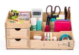 Wooden DIY Desk Organizer with Drawers and Multi Dividers