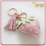 Lovely Strawberry Shape Leather Key Chain with Tassel