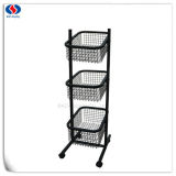 Movable Metal Wire Basket Display Rack with 4 Wheels