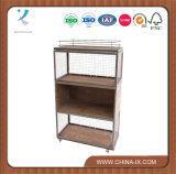 Wheeled Triple Wood and Wire Combination with Wire Rack