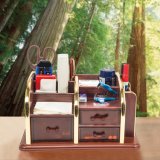 Wooden Multi-Functional 6 Cells 3 Drawers Stationery Organizer