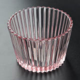 Vertical Flute Glass Candle Holder with Pink Color Finish