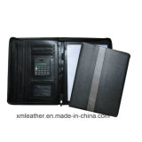 Zipper A4 PU Leather Portfolio Holder File Folder with Calculator