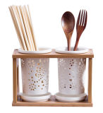 Modern Bamboo & Ceramic Cutlery Holder Spoon Storage Knife Block