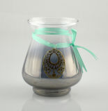 Glass Candle Holder with Green Ribbon
