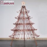 Attractive Design Golden Christmas Tree Beer Display Metal Wire Floor Wine Rack