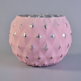 Pink Painted Round Mouted Diamond Design Glass Candle Holders