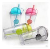 2015 New Product 16 Oz Double Wall Plastic Cup with Straw