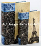 S/2 Classic Eiffel Tower Design Canvas/MDF Wooden Storage Book Box