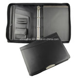Black A4 4 Ring Binder Leather Folio for Gift