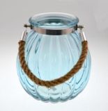 Light Blue Glass Candle Holder with Handle