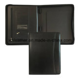 A4 Zipped Black Leather Folder Portfolio with Side Pocket
