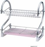 S-Shaped Dish Rack Set 2-Tier Chrome Stainless Plate Dish Cutlery Cup Rack with Tray Steel Drain Bowl Rack Kitchen Dish Shelf