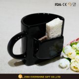 Black Ceramic Mug Cookie Holder, Mug with Biscuit Pocket