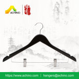 Black Wooden Clothes Hangers with Clips (WCH103-Walnut)