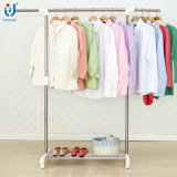Cheap Single Pole Telescopic Clothes Rack with Storage Meshes