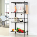 Adjustable 4 Tier Powder Coated Black Wire Shelving Unit Kitchen Food Pantry Storage Shelf Accessories