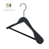 Wide Shoulder Rubber Paint Wood Clothing Hanger with Bar