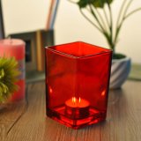 Red Color Square Glass Candle Holder