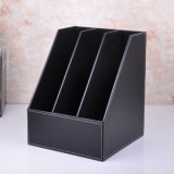 A4 Black PU Leather File Holder Box with 3 Dividers