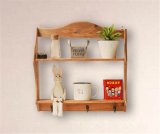 Customized 2 Layers Wooden Wall Storage Rack /Shelf with Hooks