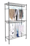 Rolling 3 Tiers Wire Clothing Shelving Heavy Duty Home Grade Garment Rack with Wheels and Side Hooks