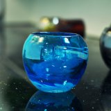 Blue Color Round Shaped Glass Candle Holder with Capacity 12oz