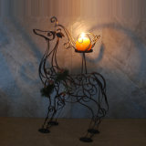 Metal Reindeer Christmas Pillar Candle Holders with Pine Branch