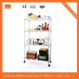 4 Tier Chrome Wire Display Stand with Wheels