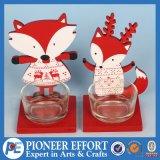 Wooden Fox and Deer with Glass Holder for Christmas Candle Holder