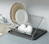 Chrome Finish 2 Tier Dish Drying Rack Chrome Folding Dish Drainer W/ a Drain Board