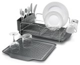 Chrome-Plated Metal Kitchen Dish Rack with Drainboard