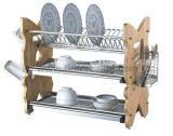 3 Layers Kitchen Metal Wire Dish Drainer Rack Wooden Board No. Dr22-Fcw