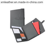Trifold Conference Folder Leather Portfolio with Zipper Pouch
