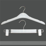 Frozen White Plastic Clothes Hanger with White Adjustable Clips Bottom Coat Hangers for Jeans