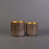 Leopard Printing Decorative Ceramic Candle Holders with Golden Electroplated Interior