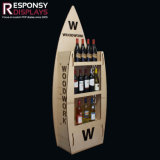 Wooden Floor POS Surfboard Shape Drink Display Stand Beverage Shelf LED Display Rack