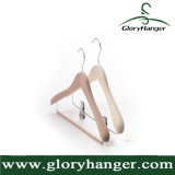 Untreated Nature Wooden Clothing Hanger with Trouser Bar, Luxury Suit Hanger with Metal Clips