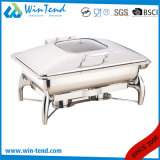Electrolytic Stainless Steel Luxury Roll Top Glass Lid Oblong Chafing Dish for Sale with Fuel Holder