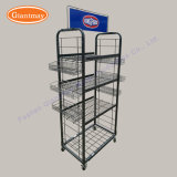 Multifunctional Metal Wire Display Basket Shelf Rack with Wheels