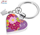 Customized Flower Pattern Heart Shape Zinc Alloy Keychain for Sale