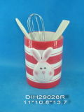 Hand-Painted Ceramic Utensil Holder for Easter Decoration