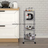 Mobile 4 Shelf DIY Chrome Metal Kitchen Pantry Pan and Pot Lid Storage Organizer Rack Trolley