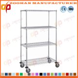 Metal Chrome Home Office Kitchen Hotel Wire Shelving Cart (Zhw113)