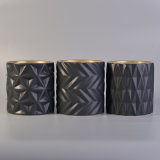 Matt Black Diamond Pattern Pillar Ceramic Candle Holders