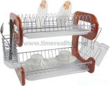 2 Layers Metal Wire Kitchen Dish Rack Wooden Board No. Dr16-9bw