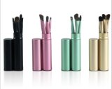 Cylinder Leather Cup Holder 5PCS Makeup Brush Set