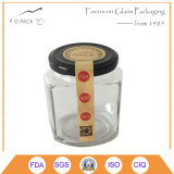 285ml Hexagonal Jar with Metal Cap for Food Packaging, Label, Printing Available