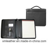 Business Zipper Leather Document Bag Binder with Notepad